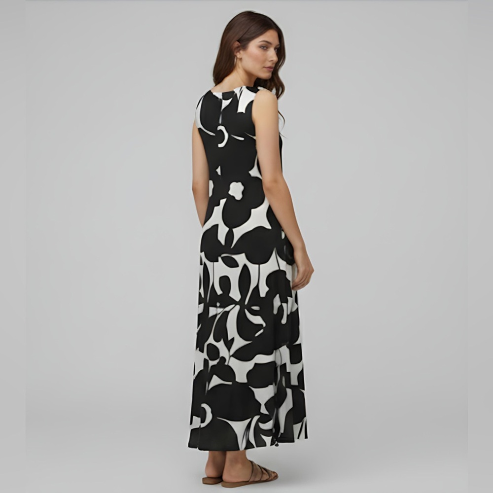Black/White Floral Printed Loose Fit Dress - Picture 3 of 8